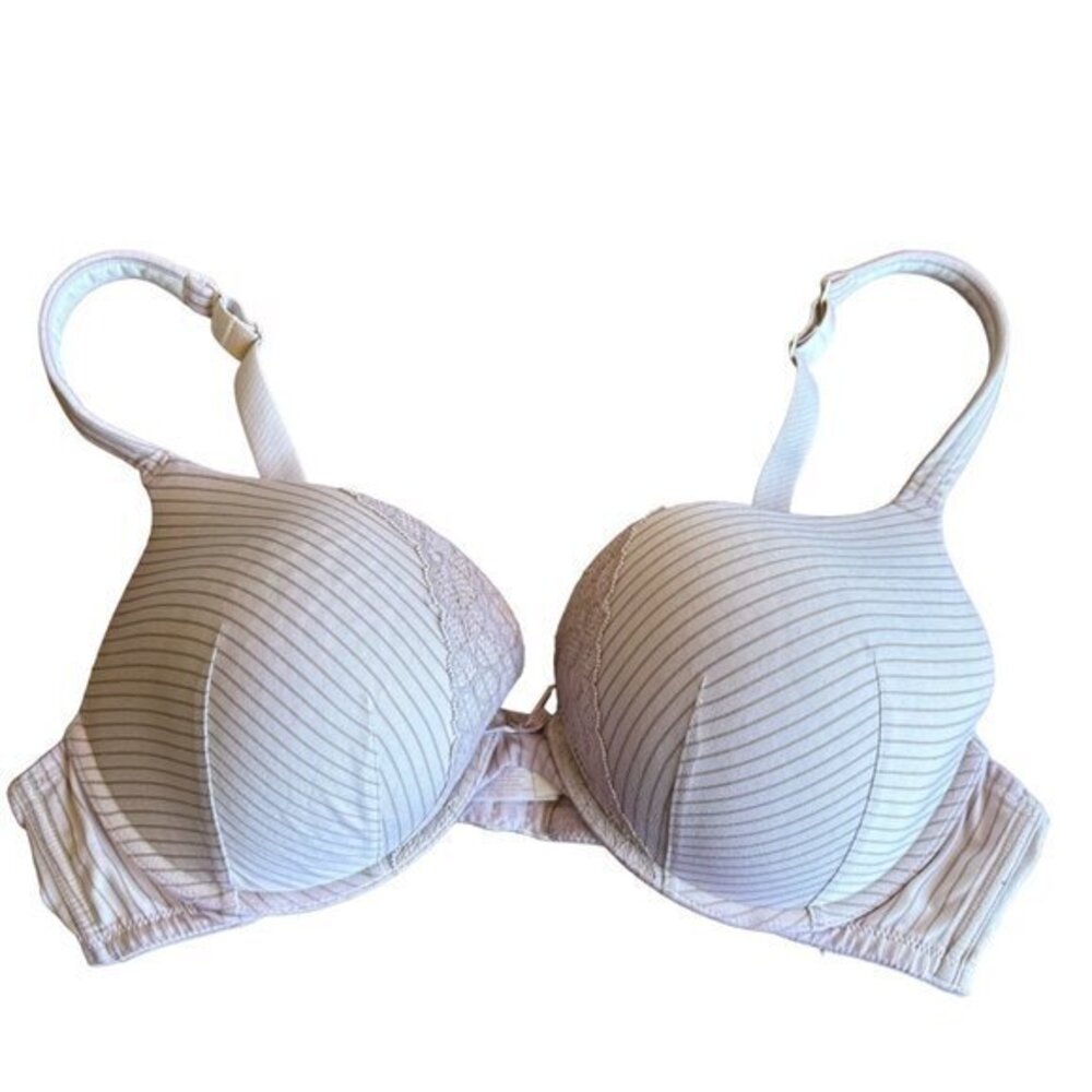 CACIQUE Padded Bra Size 40D‎ Boost Plunge Striped Nude Adjustable Straps